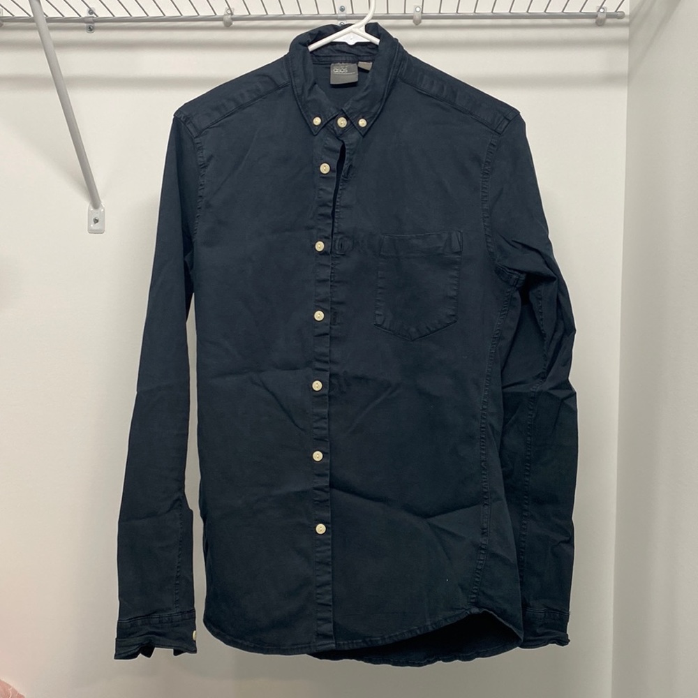 Asos black tight fitting button down